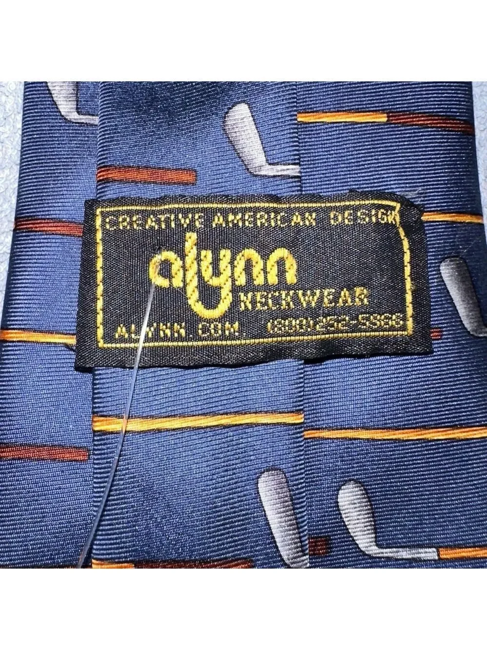 NWOT Vintage Alynn Neckwear Vintage Woods & Irons Golf Themed Silk Neck Tie
